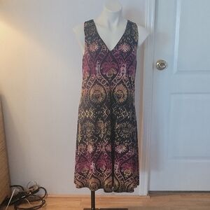 Anne Klein V-Neck Midi Dress Multi Color Pink and Black Size 6